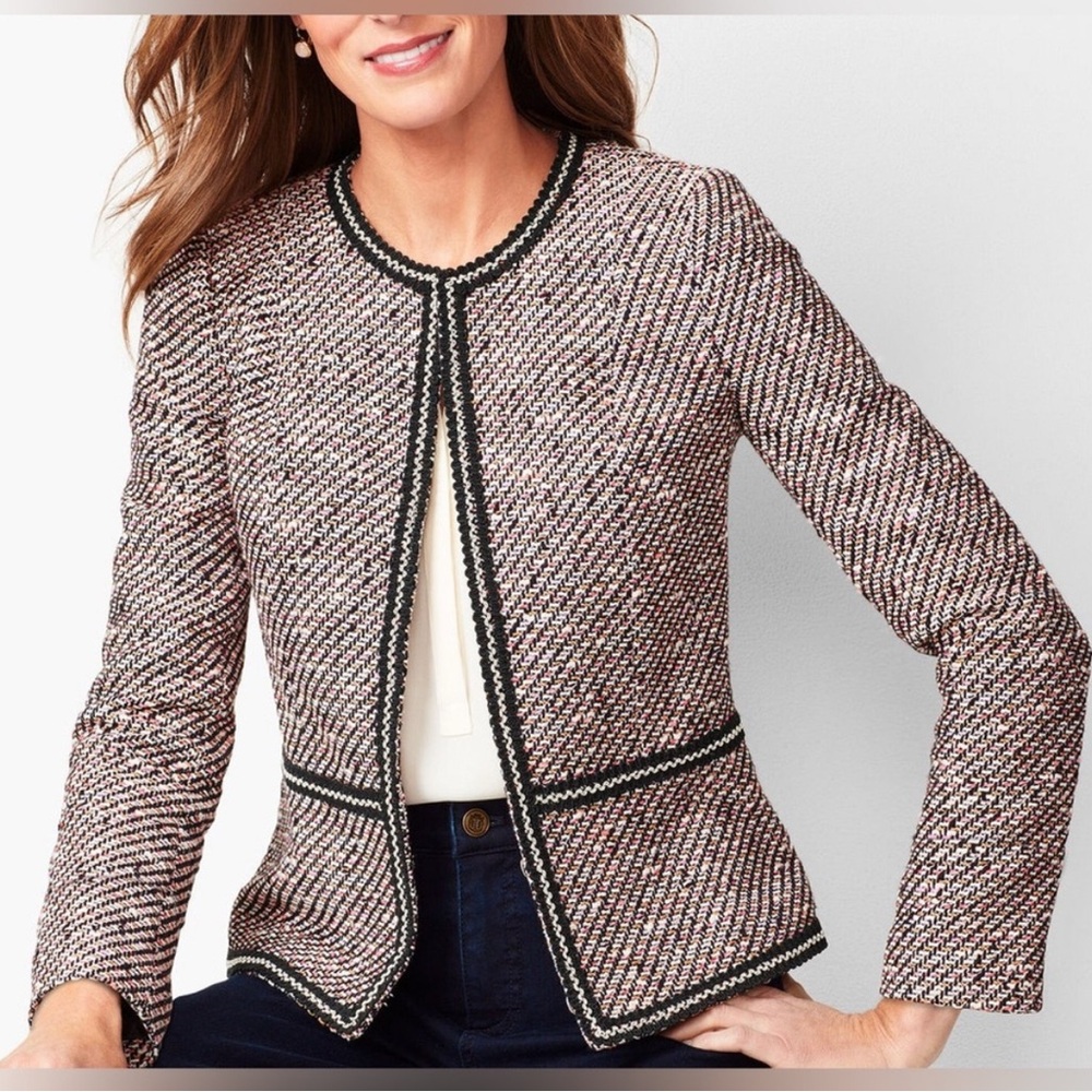 Talbots Womens Grosgrain-Trim Tweed Jacket